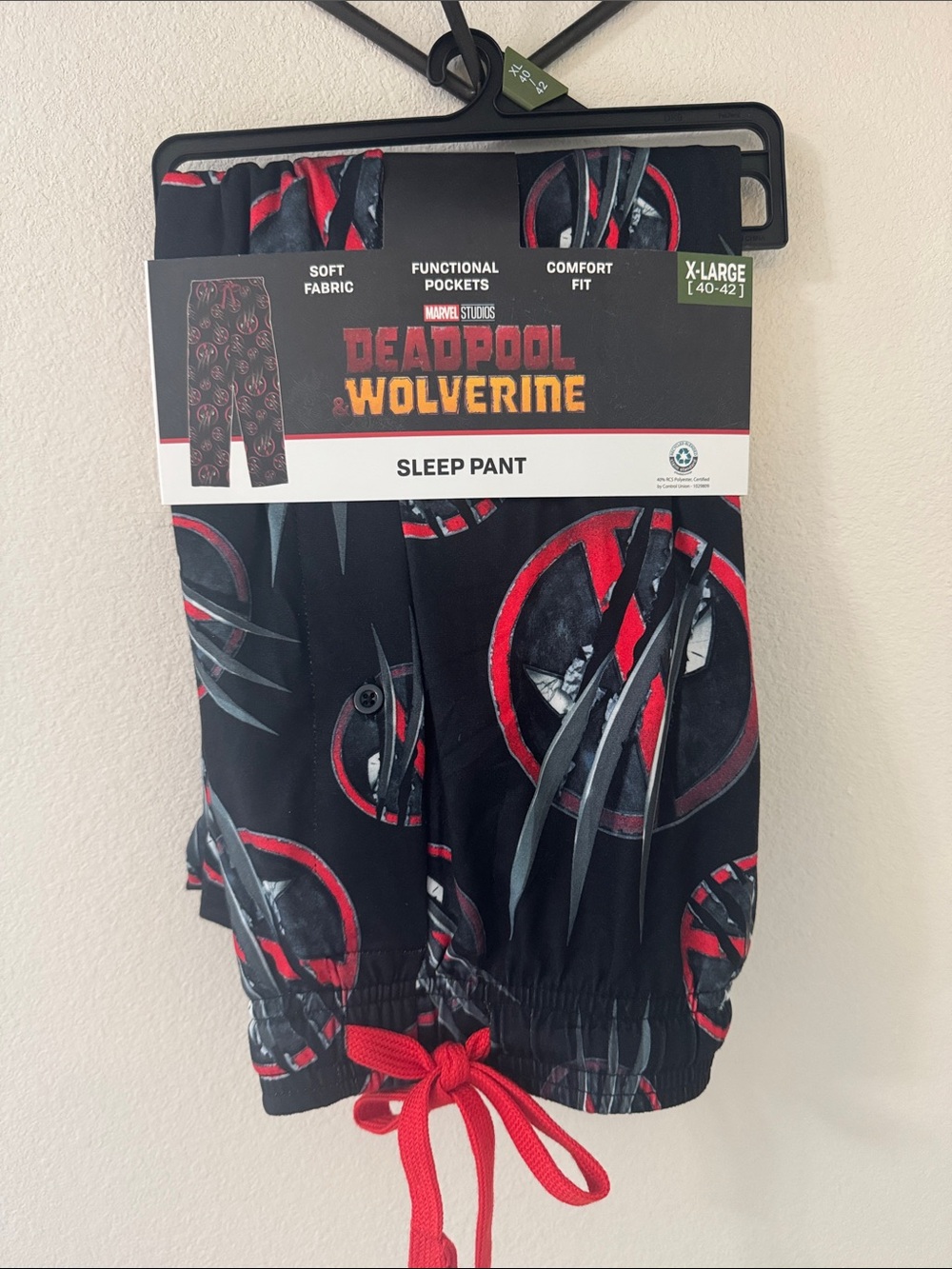 Marvel Deadpool & Wolverine Men’s Black and Red Pajama Bottoms Pants